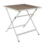 Hanae - table pliante de jardin carre en mtal et verre dcor imitation bois