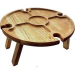 Table pliante en bois avec porte - vin 2 en 1 table de pique - nique portable - idale pour jardin plage ...