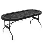 Table de poker pliable - costway - pour 8 joueurs - 182 x 82 x 75 cm - ovale - 8 porte - gobelets - surface ...
