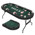 Table de poker pliable - costway - pour 8 joueurs - 182 x 82 x 75 cm - ovale - 8 porte - gobelets - surface ...