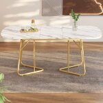 Table � rallonges - mod�le marbr� - pieds en m�tal dor� - 140 / 180 * 80 cm - 4 � 6 personnes