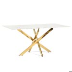 Table rectangulaire dintérieur morgan 160x90 cm avec plateau en verre trempé et pieds en métal (marbre ... Table rectangulaire dintérieur morgan 160x90 cm avec plateau en verre trempé et pieds en métal (marbre ...