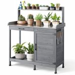 Table de rempotage - bealife - armoire de jardin ext�rieur - bois sapin - plateau m�tal - 6 crochets ...