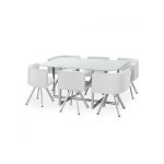 Table de repas - giovanni marchesi - madrid - 6 chaises - m�tal laqu� - verre blanc