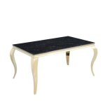 Table � manger baroque 6 � 8 couverts 180x90 cm pieds gold plateau en verre effet marbr� noir
