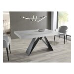 Table repas extensible stato 10 couverts 160 / 254x90cm pied m�tal noir plateau c�ramique blanc