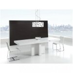 Table repas extensible totem 8 couverts 135 / 229x90cm pied bois plateau laqu� blanc