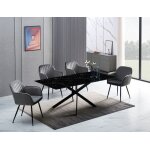 Table repas jessica xxl m�tal noir et plateau en verre marbre noir 180 cm 6 � 8 couverts