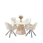 Table repas ronde solal ? cramique & pied effet travertin ? 120x75 cm