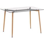 Table repas en verre pieds effet bois 115 cm