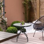 Table ronde bistrot de jardin dim. � 80 x 72h cm espace installation parasol acier �poxy noir plateau ...