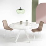 Table ronde effet pierre marbre blanc avec plateau pivotant d135 cm