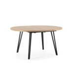 Calicosy - table ronde extensible de 120  150 cm avec pieds en mtal noir - cleo - bois clair