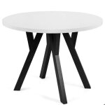 Table ronde extensible indaga blanche style loft pieds en h�tre massif - l 140 cm