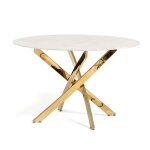Table ronde - kasper - 120 cm - verre tremp - pieds en mtal - marbre rose or
