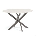 Table ronde dintrieur kasper 120 cm avec plateau en verre tremp et pieds en mtal (marbre rose taupe) ...