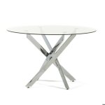 Table ronde dintrieur kasper 120 cm avec plateau en verre tremp et pieds en mtal (transparent argent ...