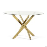 Table ronde dintrieur kasper 120 cm avec plateau en verre tremp et pieds en mtal (transparent or)