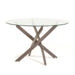 Table ronde dint�rieur kasper 120 cm avec plateau en verre tremp� et pieds en m�tal (transparent taupe) ...