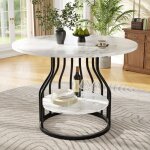 Table ronde mod�le de marbre blanc&noire 80�80�76cm - pieds m�tal �l�gants - pour 4 personnes salon&salle ...