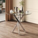 Table ronde moderne 80x80x75 verre tremp� pieds argent - table � manger simple et design pour salon / ...