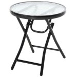 Table ronde pliante jardin 45cm avec plateau en verre - table basse m�tal noir pour balcon terrasse et ...