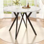 Table � manger ronde moderne blanche � effet marbre 100 cm table de cuisine salon ronde 2 personnes avec ...