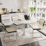 Table ronde salle manger moderne table cuisine salontable a manger finition bois blancplateau en quatre ...
