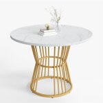 Table ronde salle manger avec pieds mtalliques table a manger blanche 4 personnes surface en marbre ...