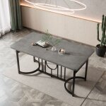Table de salle à manger - 158x76x75 cm - gris ciment - 6 places - design moderne Table de salle à manger - 158x76x75 cm - gris ciment - 6 places - design moderne