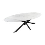 Table de salle � manger aeris ? ovale 280 cm ? plateau c�ramique effet marbre blanc ? pieds m�tal ? style ...