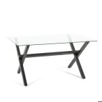 Table de salle � manger amos rectangulaire 150x90 cm verre tremp� pieds en acier verni design �l�gant ...