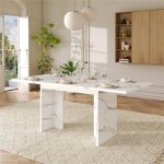 Table salle � manger blanche extensible effet marbre 6 � 8 personnes - 140?180x80x75 cm table a manger ...