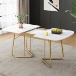 Table de salle à manger blanche pieds en métal extensible 140 / 180 * 80 cm rectangulaire pour 4 - 6 ... Table de salle à manger blanche pieds en métal extensible 140 / 180 * 80 cm rectangulaire pour 4 - 6 ...
