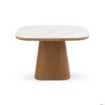 Table de salle  manger en chne plaqu et plateau en cramique blanc - ref. 11419