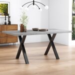 Table de salle  manger design avec pieds croiss en fer forg 140x80x76cm aspect bton + noir