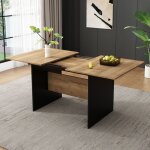Table de salle � manger extensible 140 / 180 x 80 cm - 4 � 6 personnes - rectangulaire noir et noyer ...