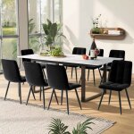 Table de salle � manger extensible - 140 / 180x80x75cm - pieds en fer et motifs en marbre - pour la maison ...