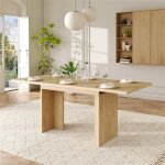 Table de salle � manger extensible rectangulaire bois naturel 4?6?8 personnes 140?180 x 80 cm table � ...