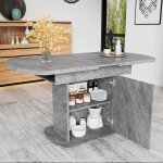 Table de salle � manger extensible - muvoe - ovale - 6 places - aspect b�ton - poign�es argent�es