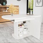 Table salle À manger extensible ovale (110 - 130cm) - design béton moderne poignée argentée et rangement ... Table salle À manger extensible ovale (110 - 130cm) - design béton moderne poignée argentée et rangement ...