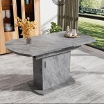 Table salle À manger extensible ovale (110 - 130cm) - design béton moderne poignée argentée et rangement ... Table salle À manger extensible ovale (110 - 130cm) - design béton moderne poignée argentée et rangement ...