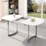 Table de salle � manger extensible - moderne - blanc - 4 � 6 personnes - pieds en m�tal argent� - 140 ...