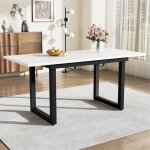 Table de salle  manger extensible table rectangulaire moderne en bois mdf et pieds en mtal blanc et ...