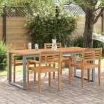 Table de salle � manger ext�rieure grise 200x90x75 cm acier et bois massif acacia