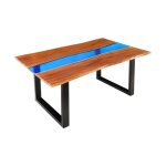 Table de salle � manger laguna ? rectangulaire 160 cm ? bois massif dacacia et r�sine �poxy bleue