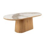 Table de salle � manger lumea ? ovale 200 cm ? effet marbre blanc ? pied large ? style contemporain