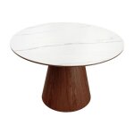 Table de salle � manger lumea ? ronde 120 cm ? plateau c�ramique effet marbre blanc ? pied en bois massif ...
