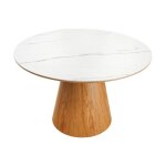 Table de salle � manger lumea ? ronde 120 cm ? plateau c�ramique effet marbre blanc et pied en noyer ...