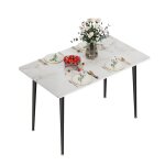 Table de salle  manger marbre blanc en pierre fritte - grande tables de cuisine 6 personnes rectangulaire ...